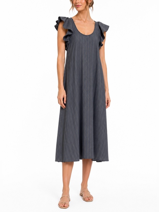 THE GREAT. Dresses & Skirts - The Great. 100% Cotton Petal Stripe Chambray Dress 0 Flutter Sleeve Coastal Prep
